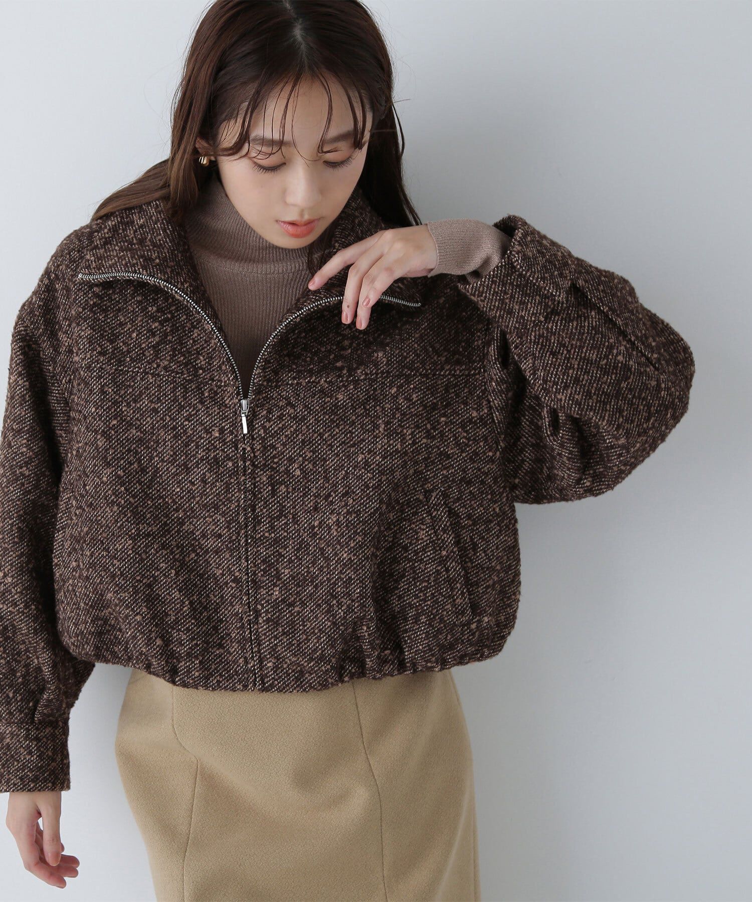  「スタンドネックツイードブルゾン」|ブルゾン・スタジャン|