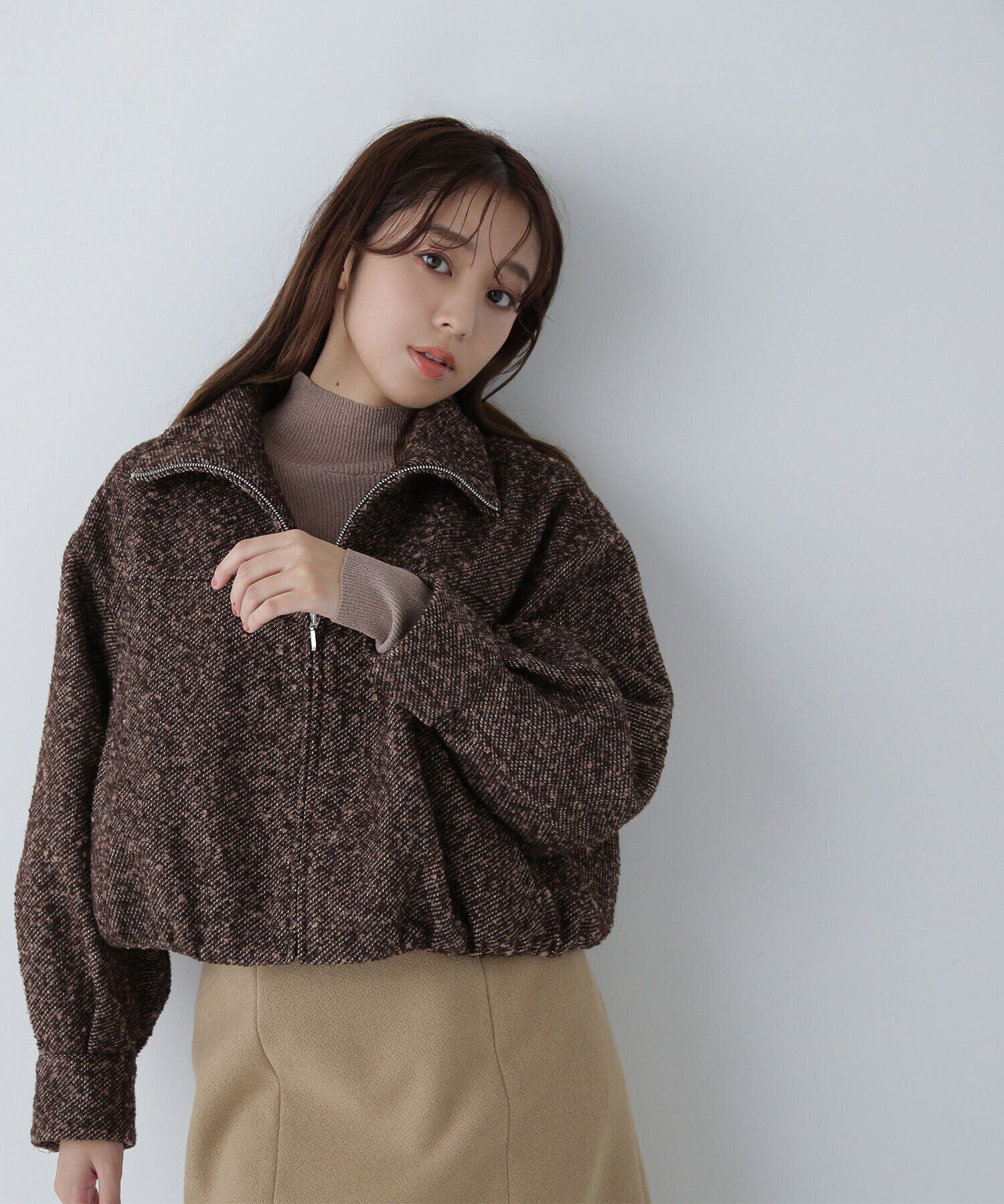  「スタンドネックツイードブルゾン」|ブルゾン・スタジャン|