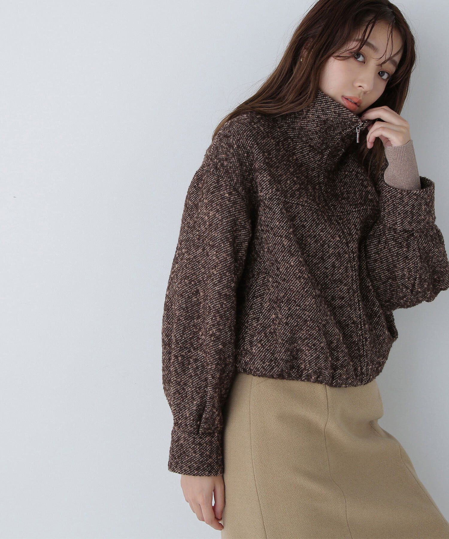  「スタンドネックツイードブルゾン」|ブルゾン・スタジャン|