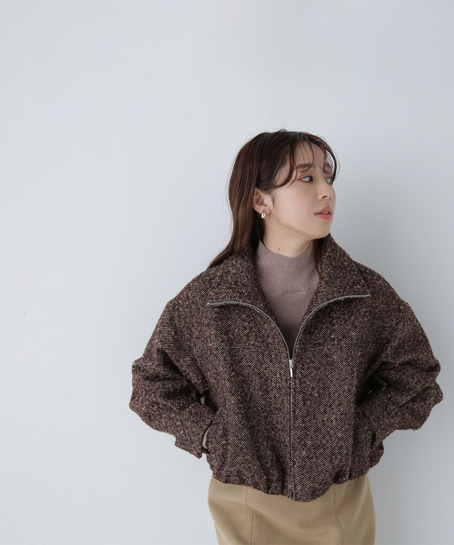  「スタンドネックツイードブルゾン」|ブルゾン・スタジャン|