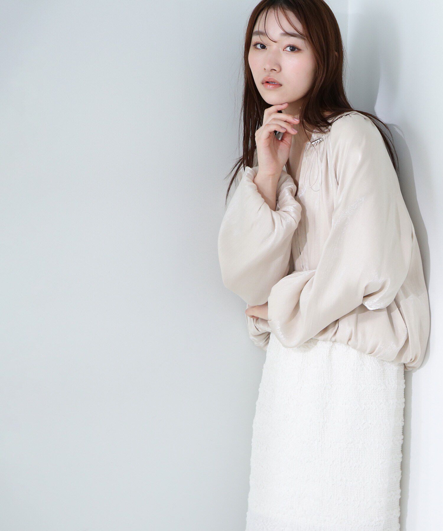  「グロッシーバルーンブルゾン」|ブルゾン・スタジャン|ピンクベージ