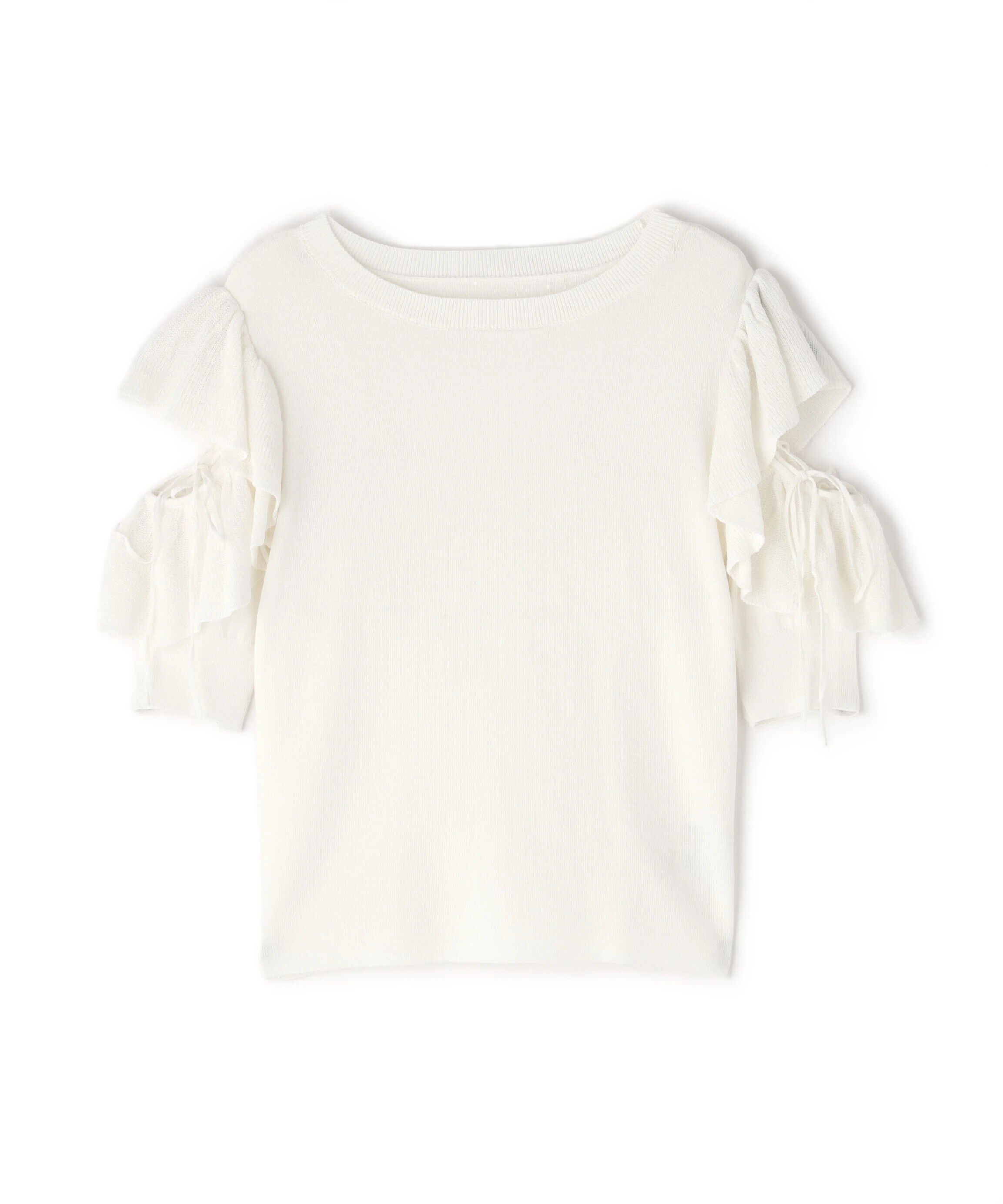  「レースアップフリルスリーブニット」|ニット・セーター|