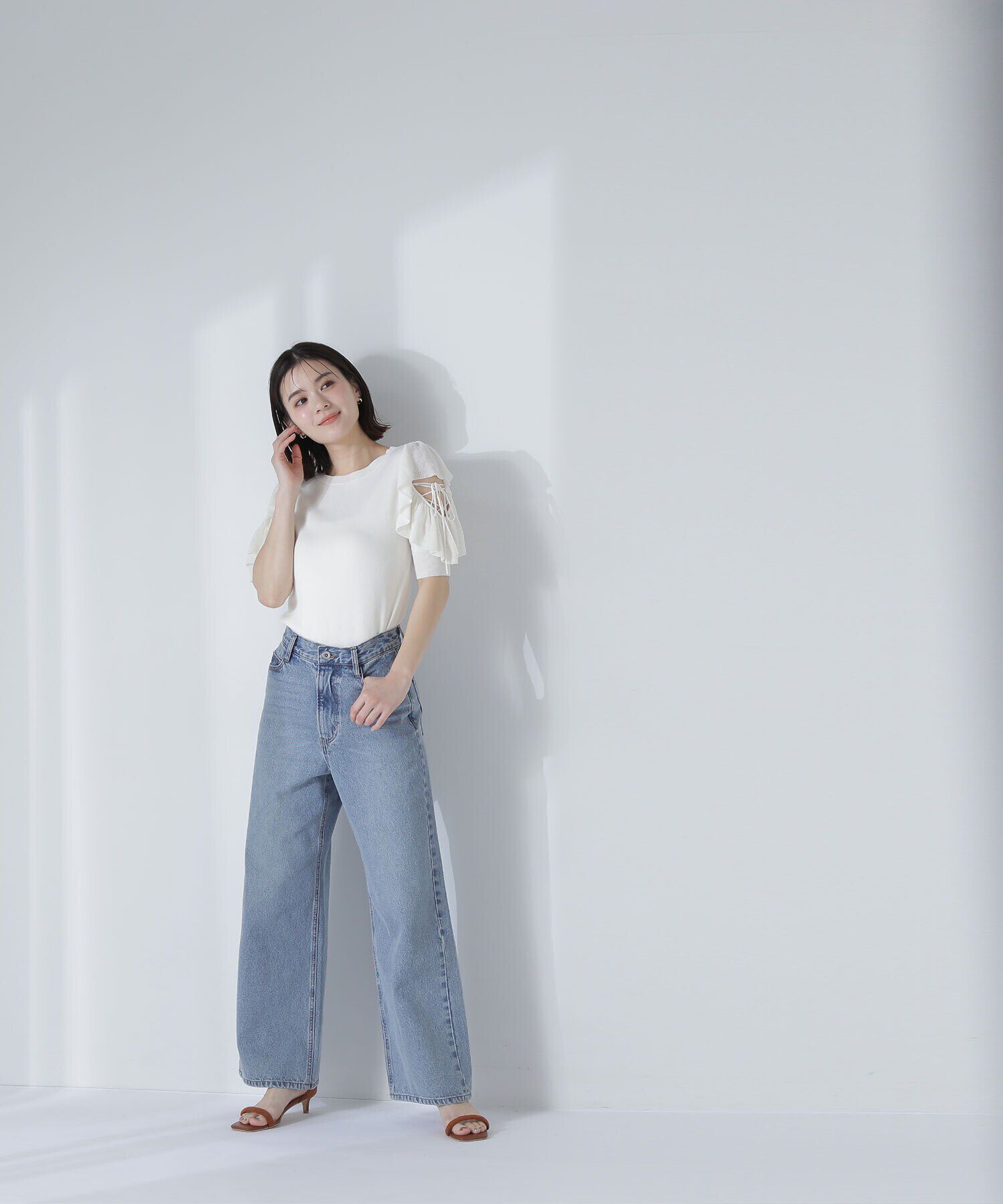  「レースアップフリルスリーブニット」|ニット・セーター|