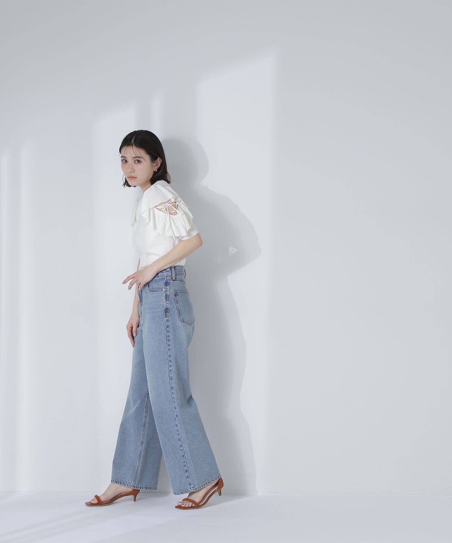  「レースアップフリルスリーブニット」|ニット・セーター|