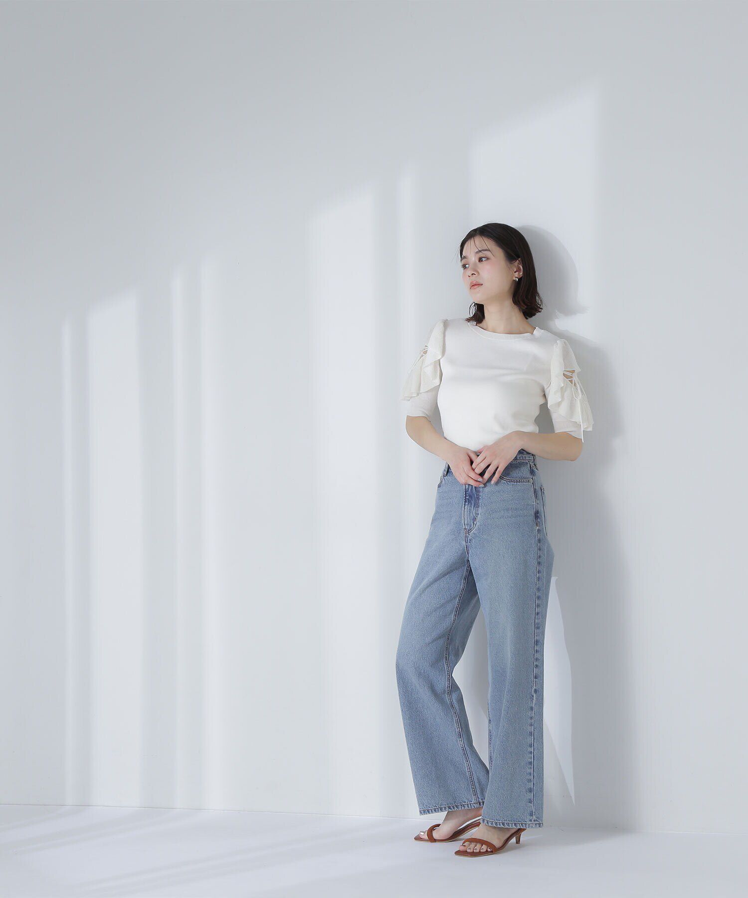  「レースアップフリルスリーブニット」|ニット・セーター|