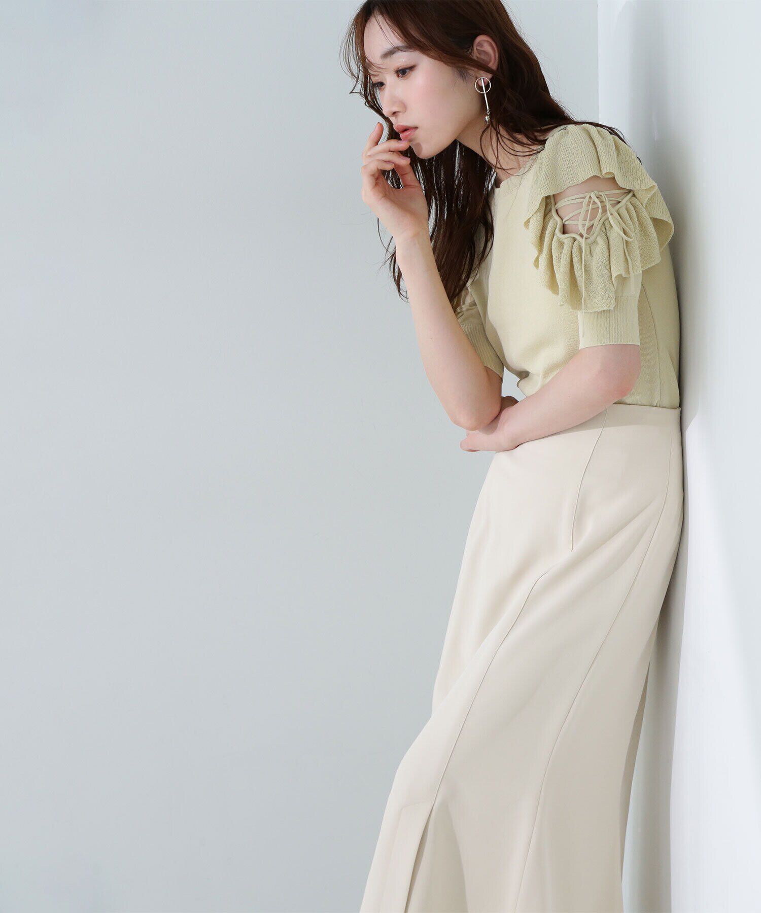  「レースアップフリルスリーブニット」|ニット・セーター|ピスタチオイ
