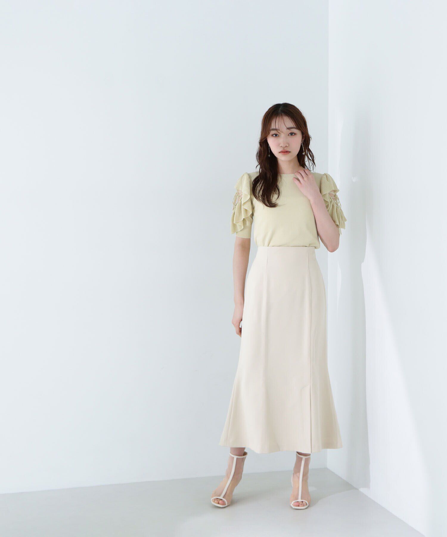  「レースアップフリルスリーブニット」|ニット・セーター|