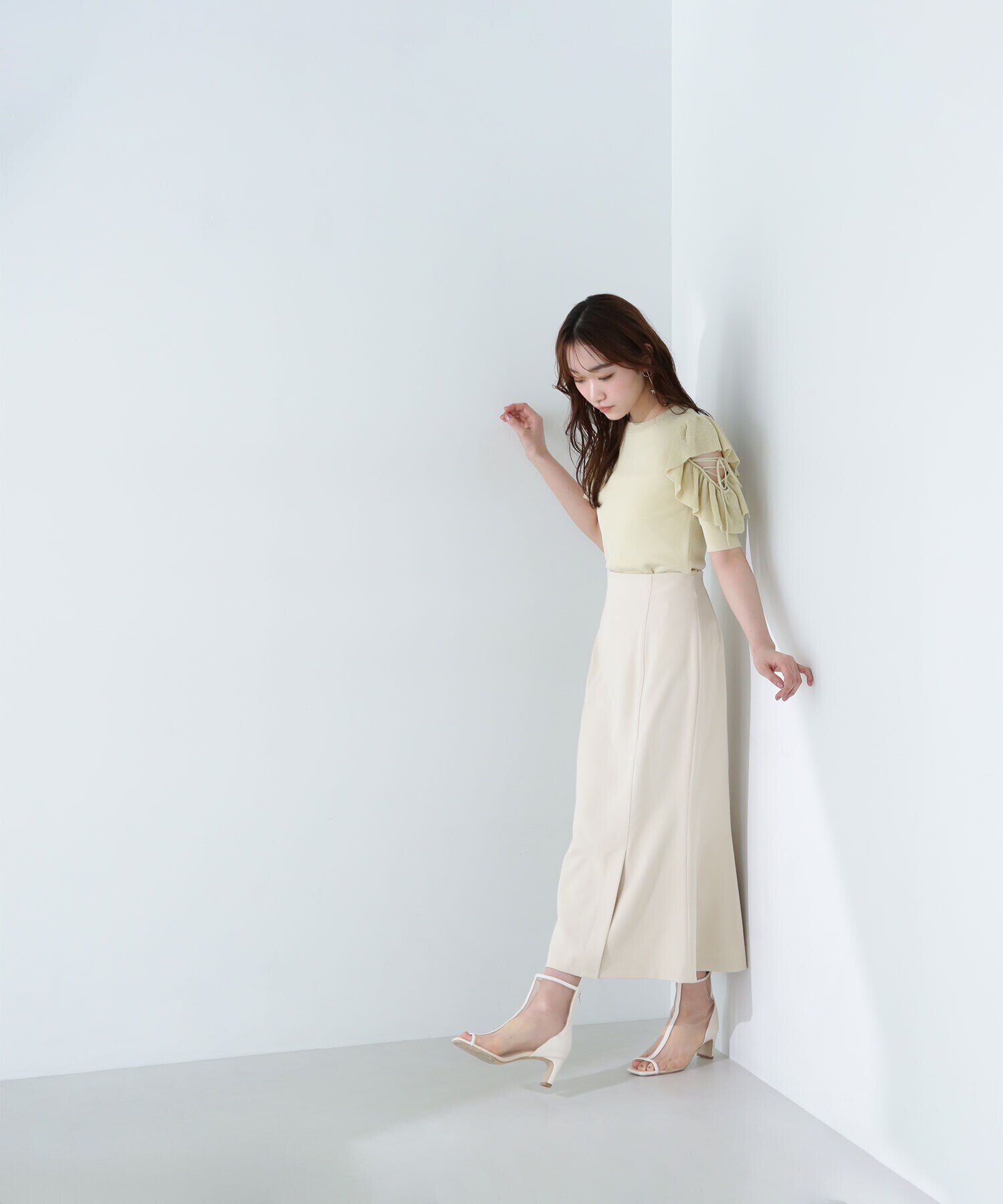  「レースアップフリルスリーブニット」|ニット・セーター|