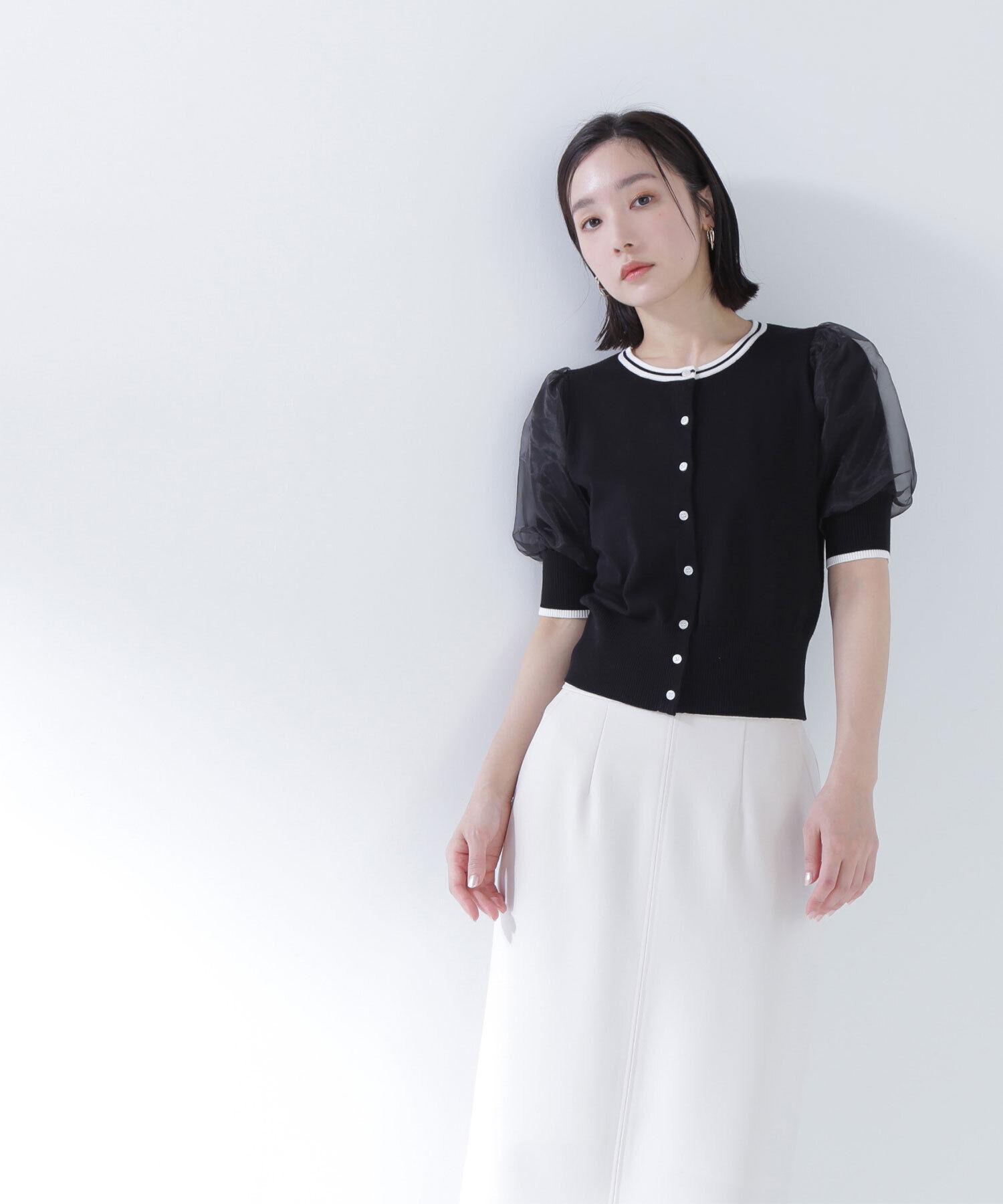  「バイカラーオーガンスリーブカーディガン」|ニット・セーター|クロ&times;オフ2