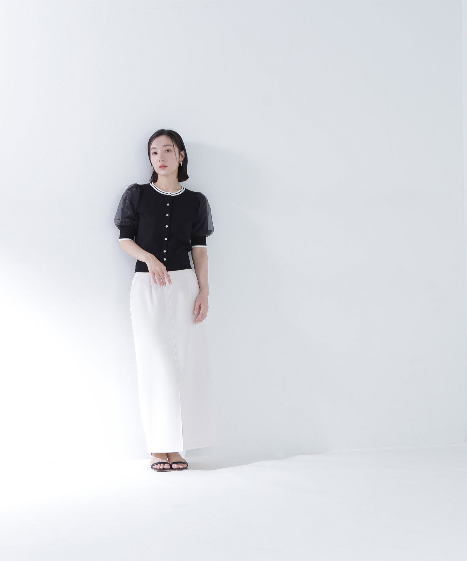  「バイカラーオーガンスリーブカーディガン」|ニット・セーター|