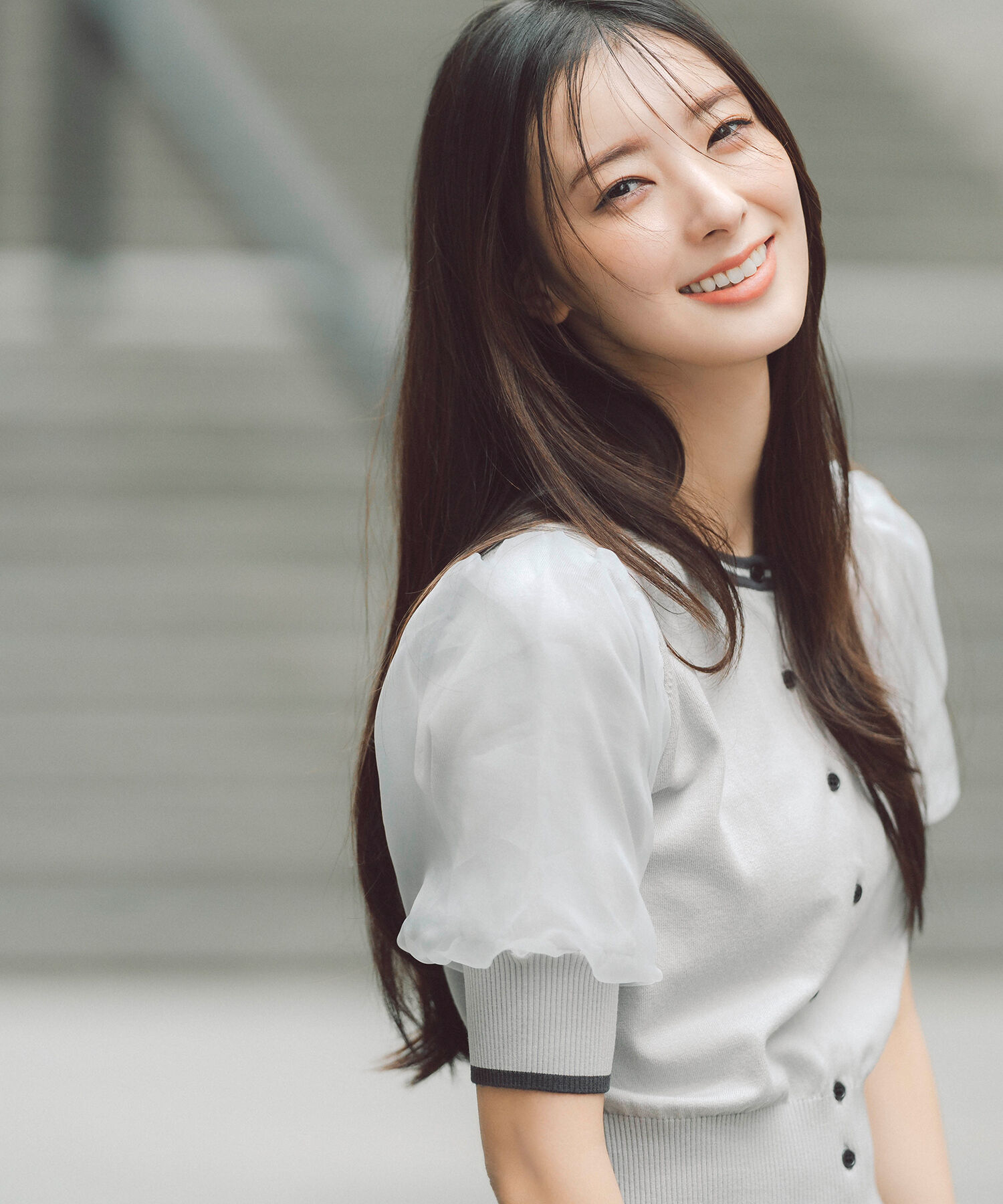  「バイカラーオーガンスリーブカーディガン」|ニット・セーター|グレー&times;チャ  2