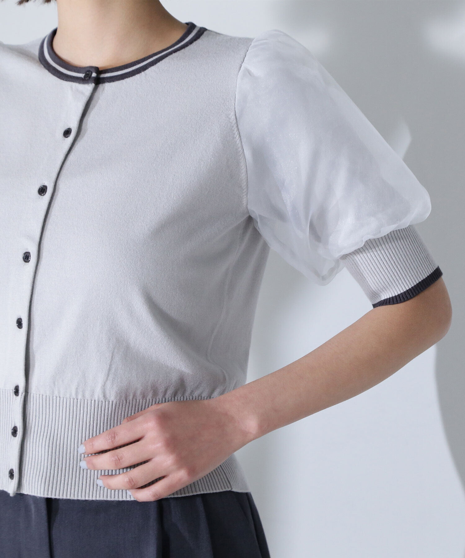  「バイカラーオーガンスリーブカーディガン」|ニット・セーター|