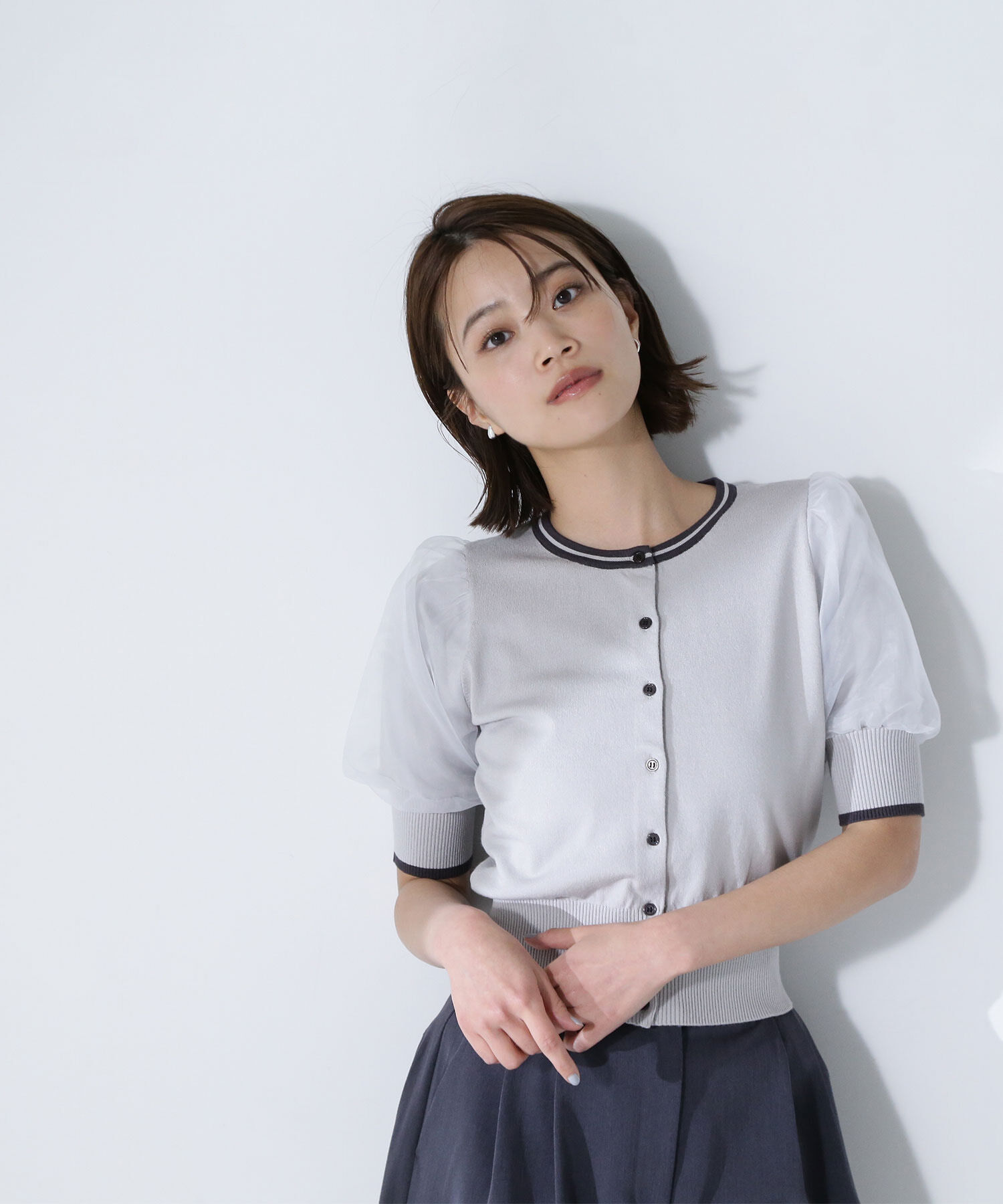  「バイカラーオーガンスリーブカーディガン」|ニット・セーター|