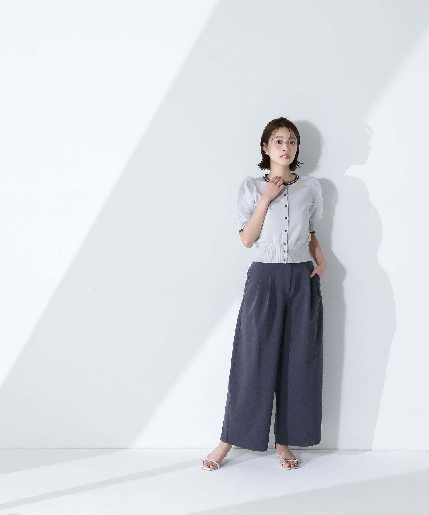  「バイカラーオーガンスリーブカーディガン」|ニット・セーター|