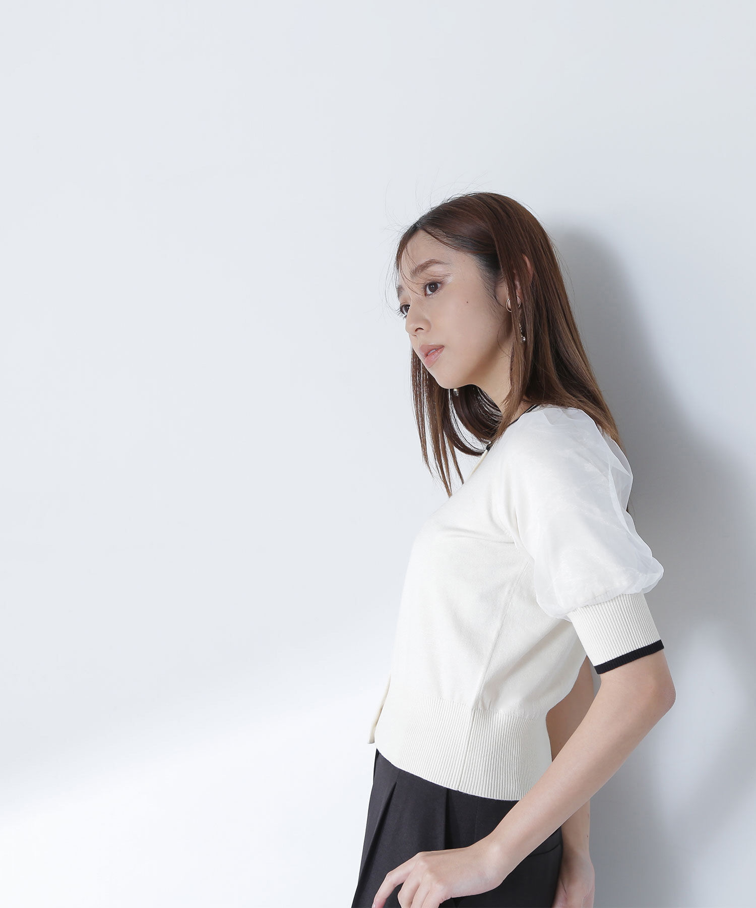  「バイカラーオーガンスリーブカーディガン」|ニット・セーター|