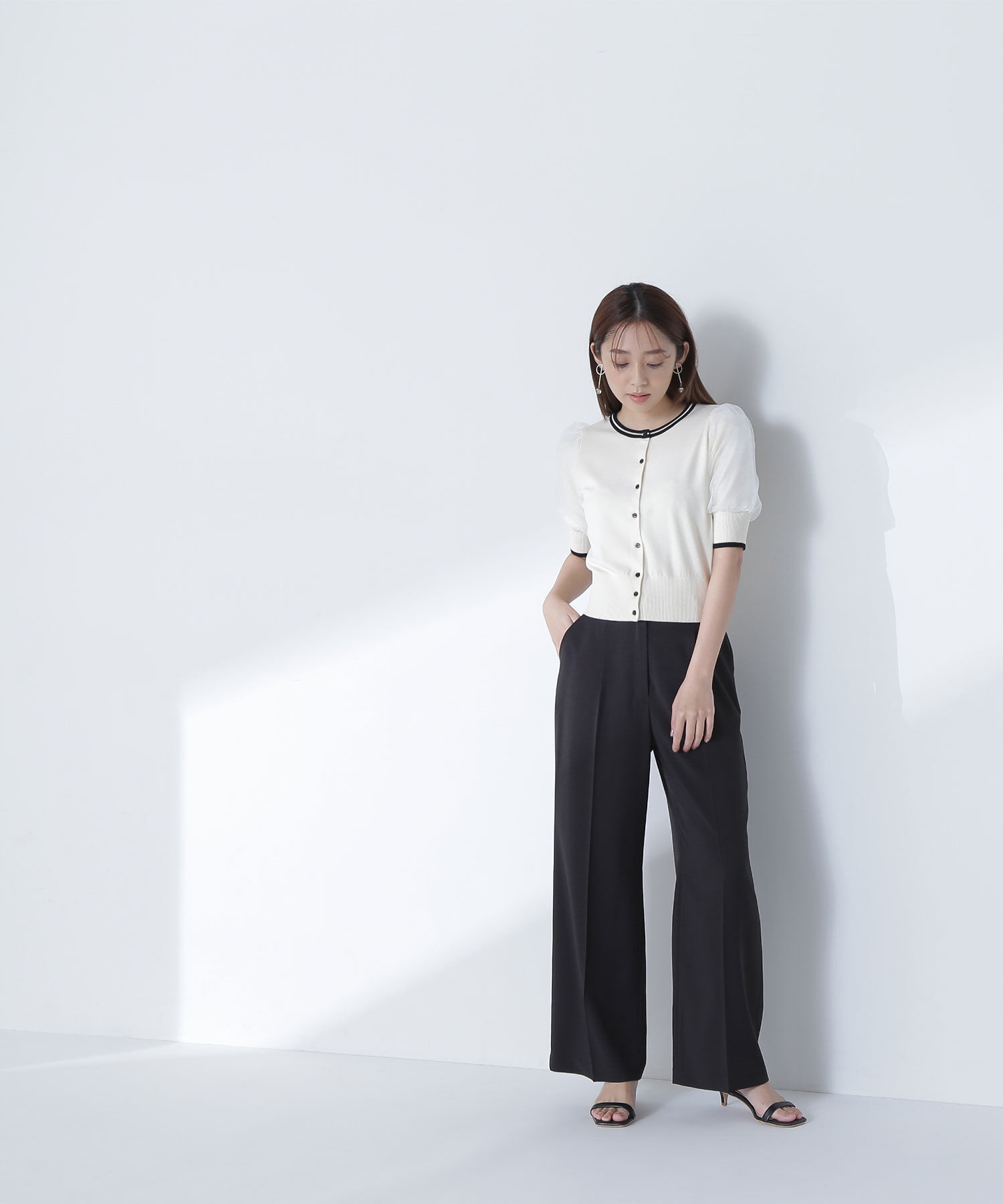  「バイカラーオーガンスリーブカーディガン」|ニット・セーター|