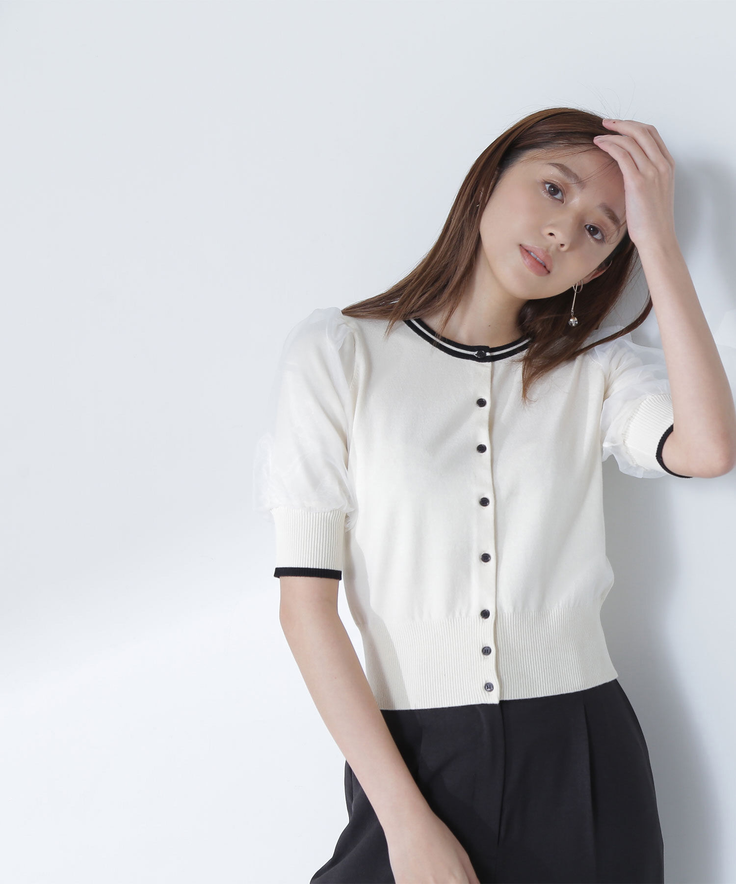  「バイカラーオーガンスリーブカーディガン」|ニット・セーター|