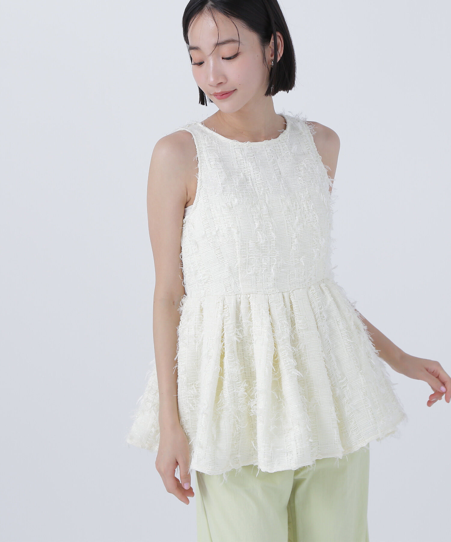  「ツイードアメスリペプラムトップス」|シャツ・ブラウス|