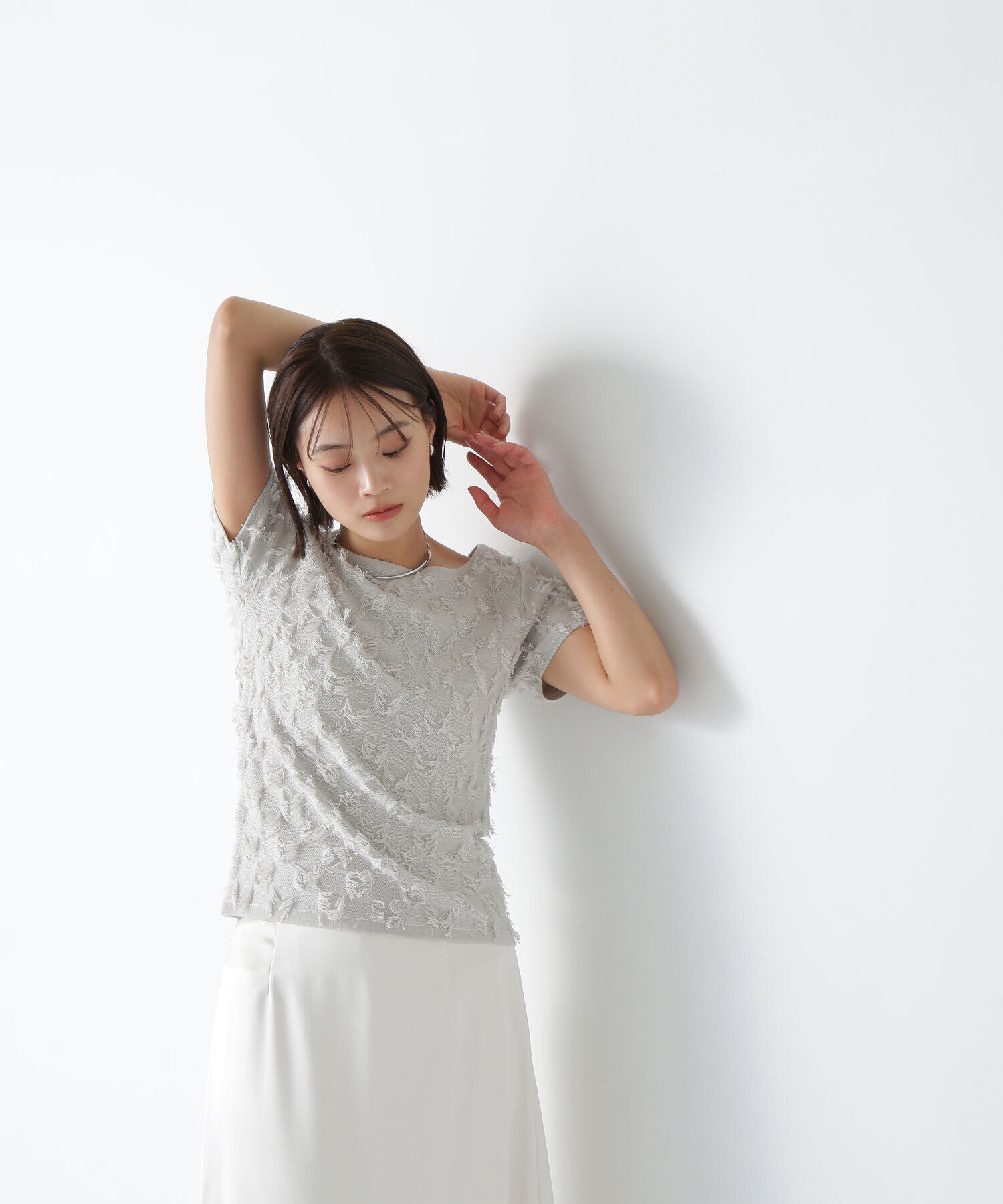  「フリンジコンパクトニット」|ニット・セーター|ライトグレー