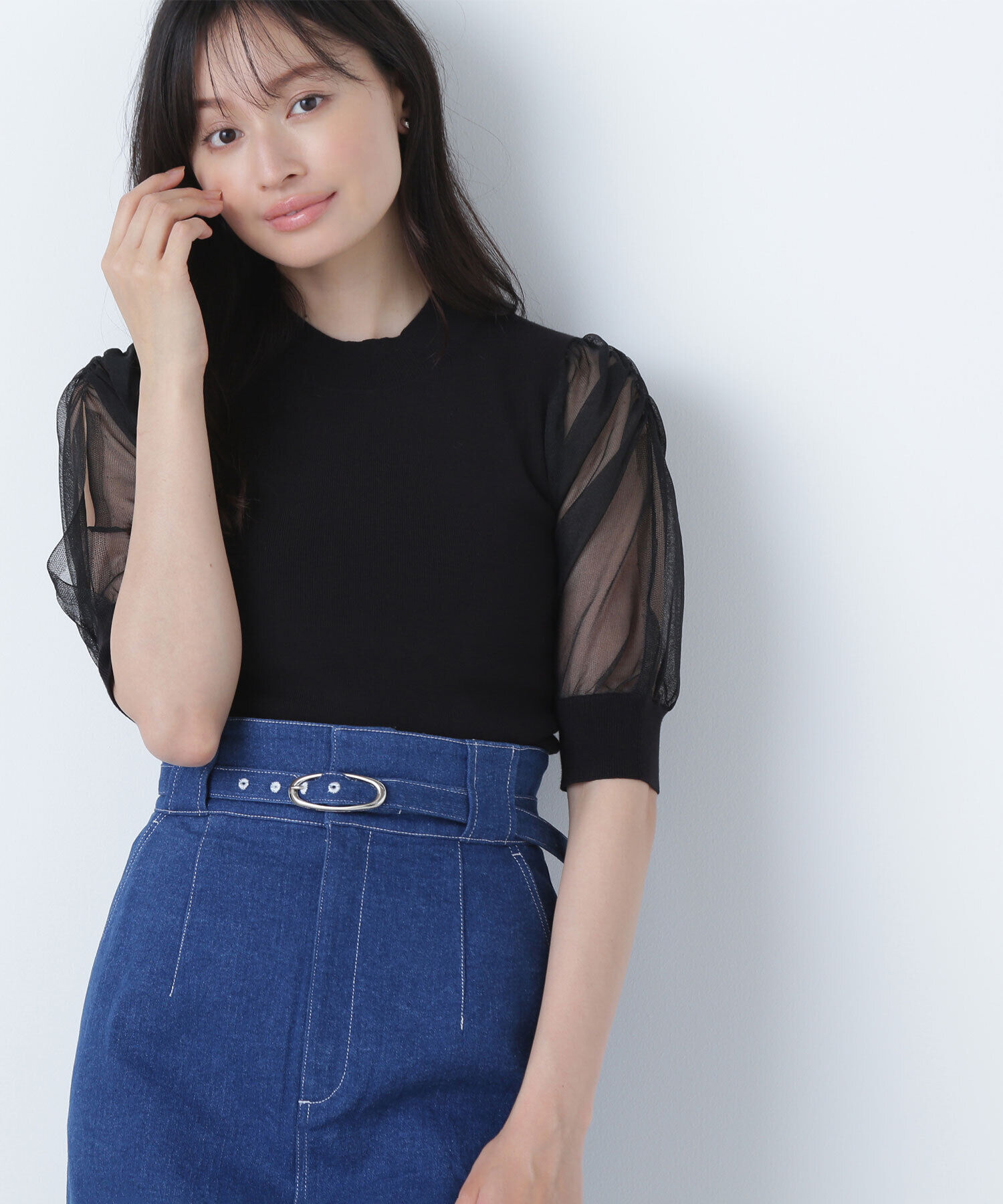  「シアースリットスリーブニット」|ニット・セーター|ブラック