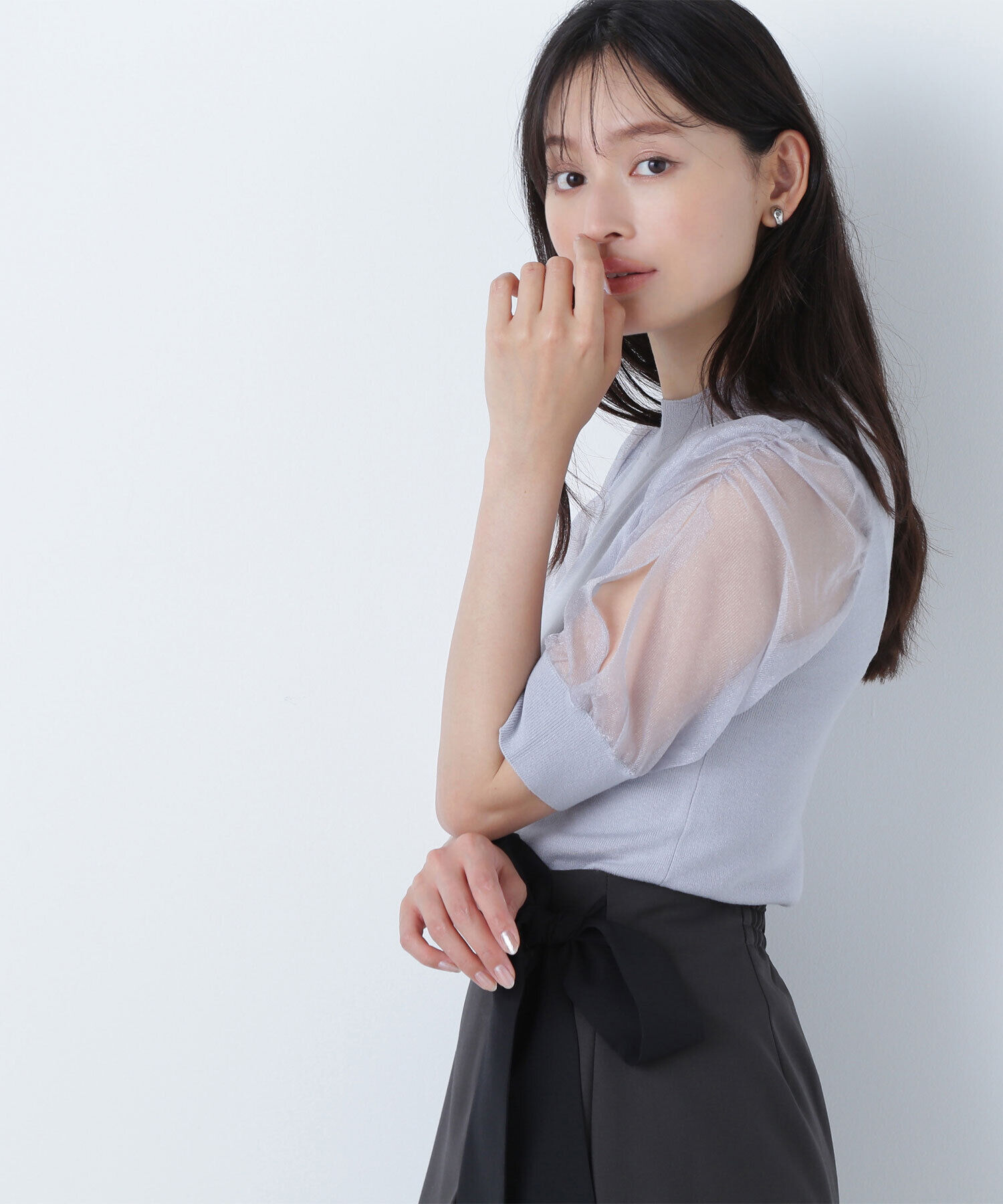  「シアースリットスリーブニット」|ニット・セーター|グレー