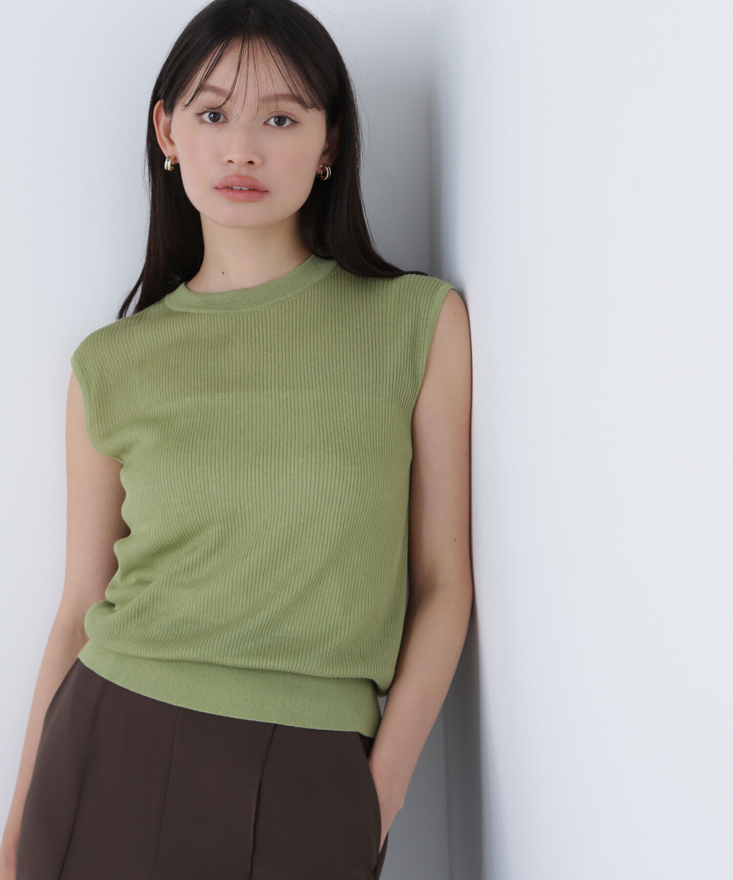  「シアーリブニット」|ニット・セーター|グリーン