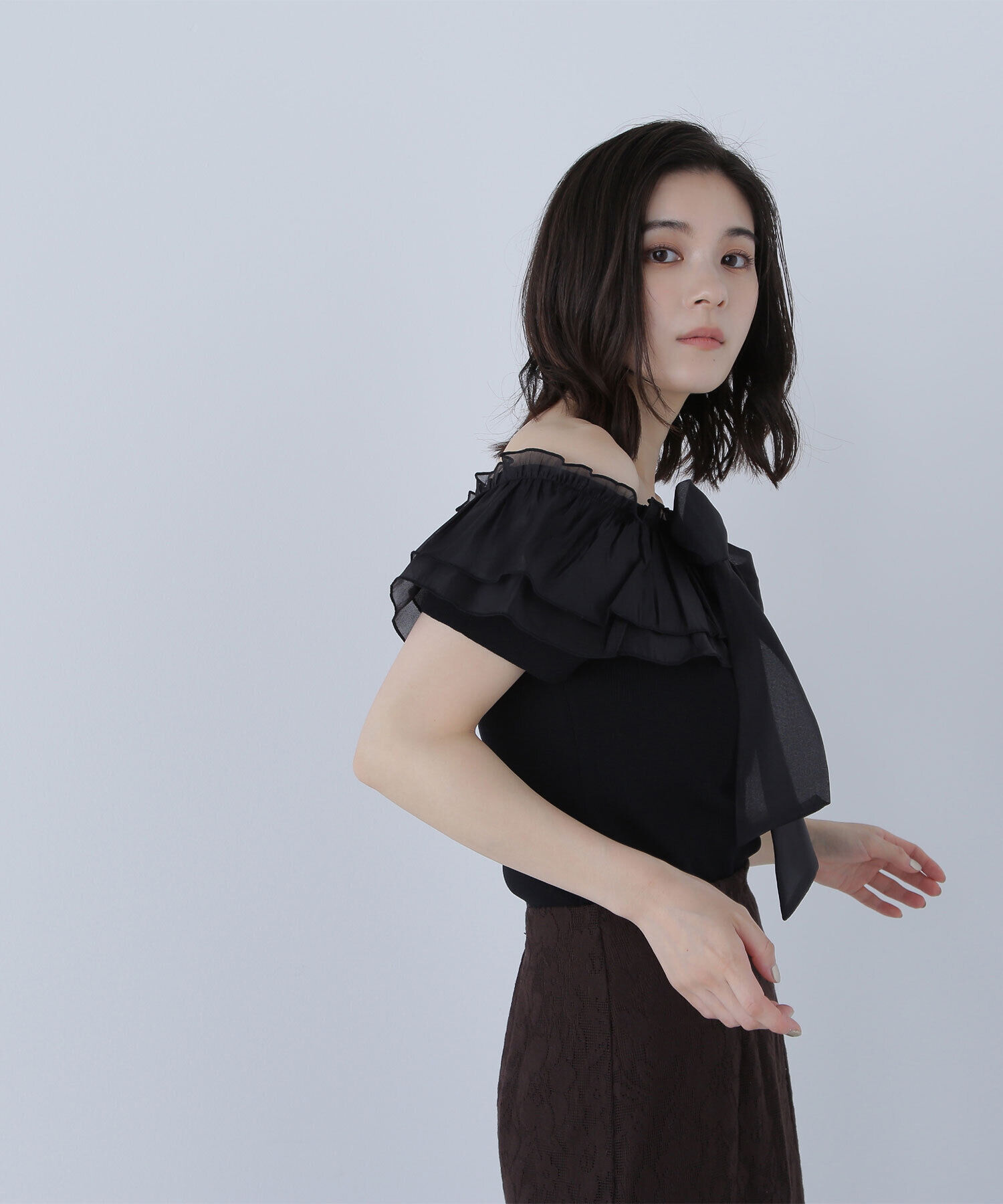  「オフショルフリルリボンニット」|ニット・セーター|