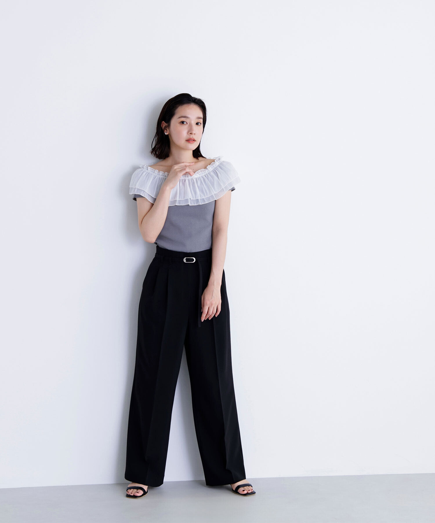  「オフショルフリルリボンニット」|ニット・セーター|