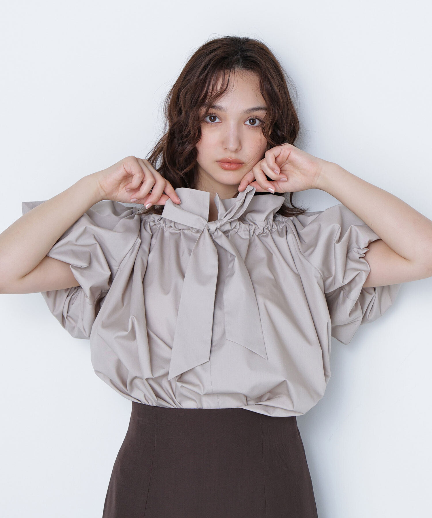  「2wayリボンボウブラウス」|シャツ・ブラウス|ベージュ