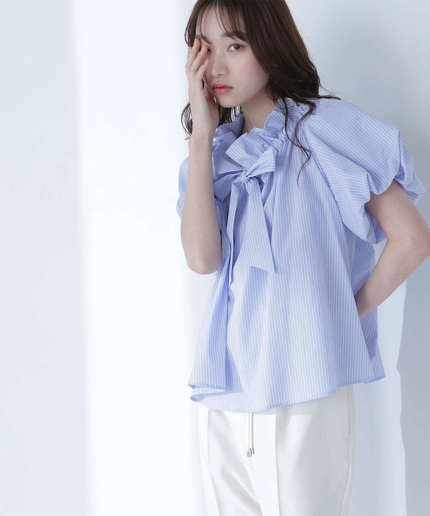  「2wayリボンボウブラウス」|シャツ・ブラウス|ブルー1