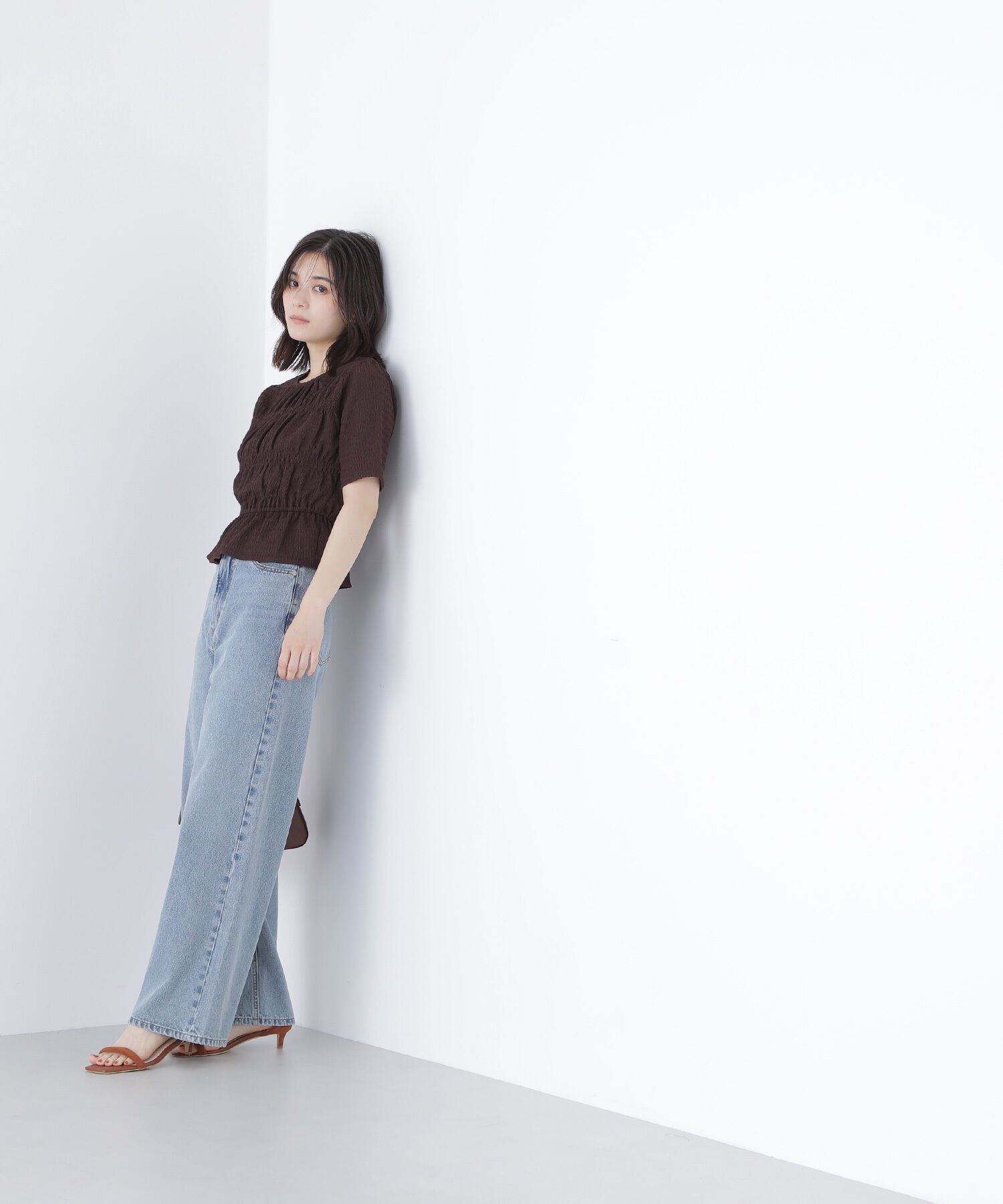  「シャーリングペプラムカットソー半袖」|Tシャツ・カットソー|