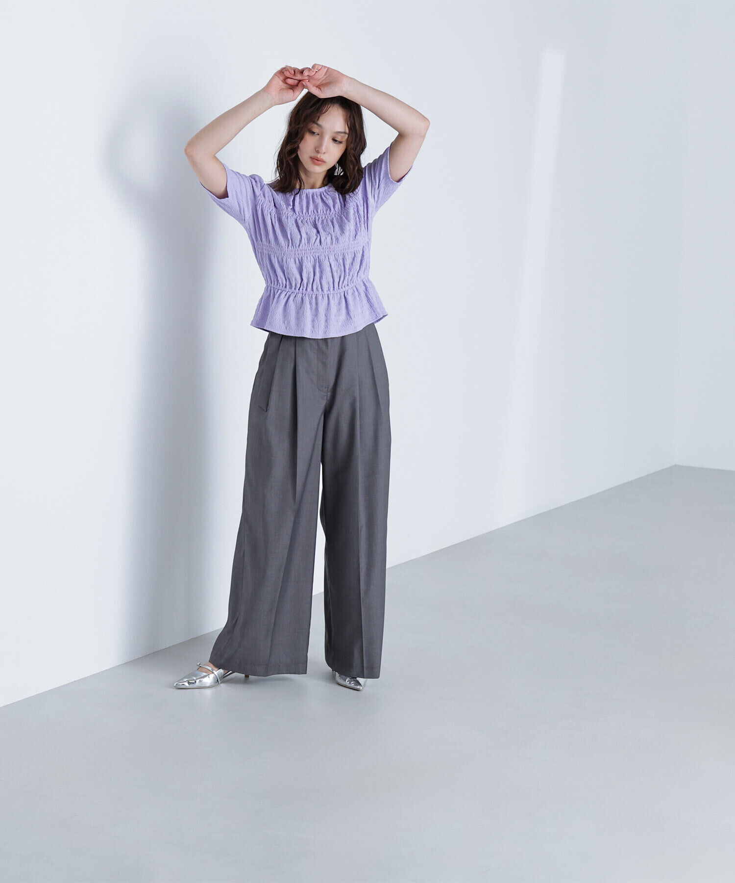  「シャーリングペプラムカットソー半袖」|Tシャツ・カットソー|