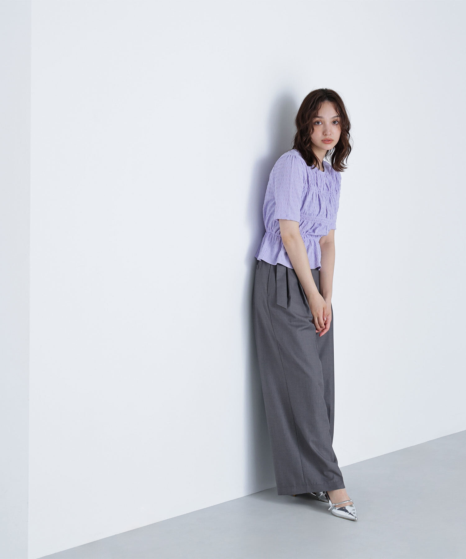  「シャーリングペプラムカットソー半袖」|Tシャツ・カットソー|