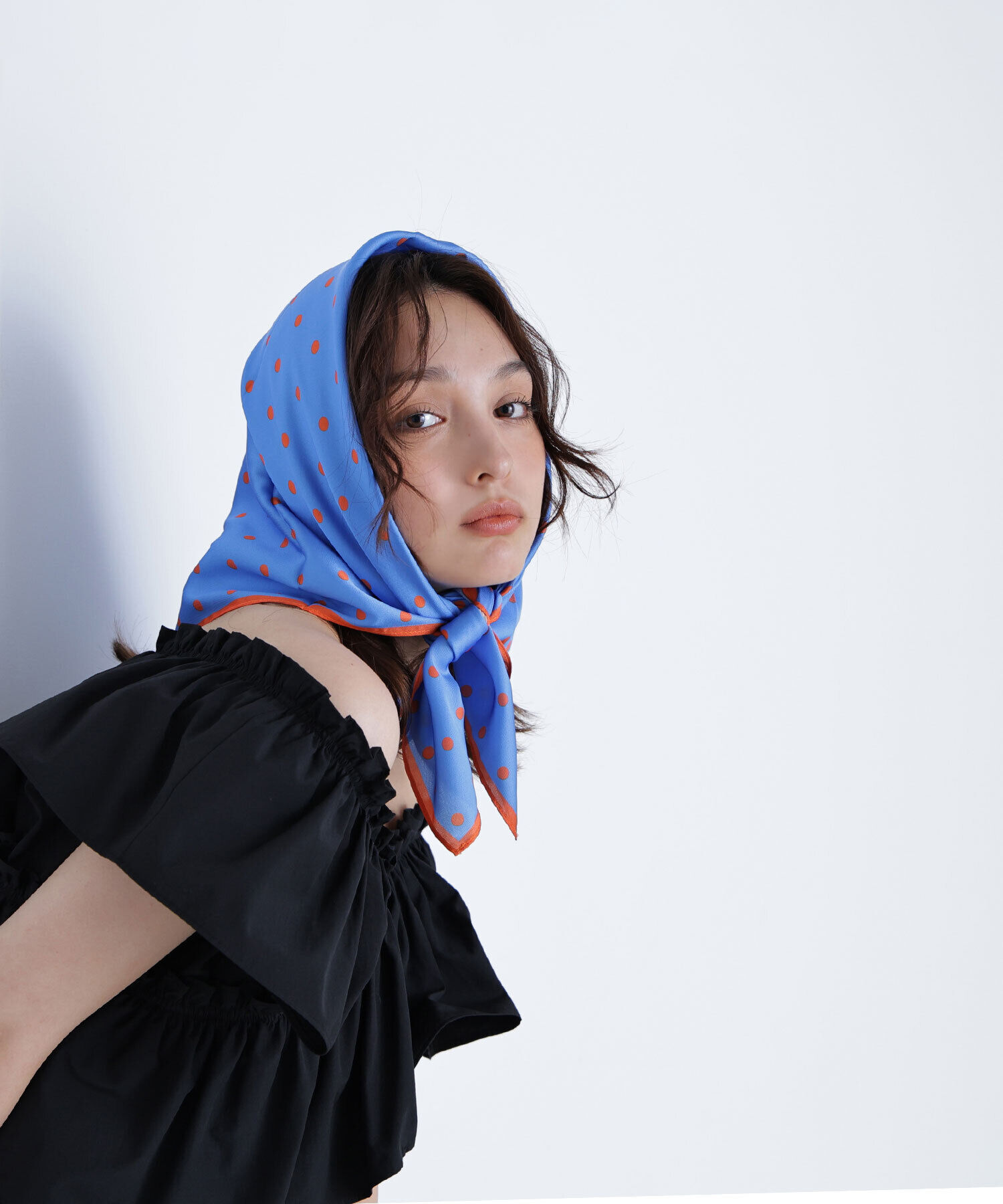  「ポルカドットスカーフ」|マフラー|ブルー