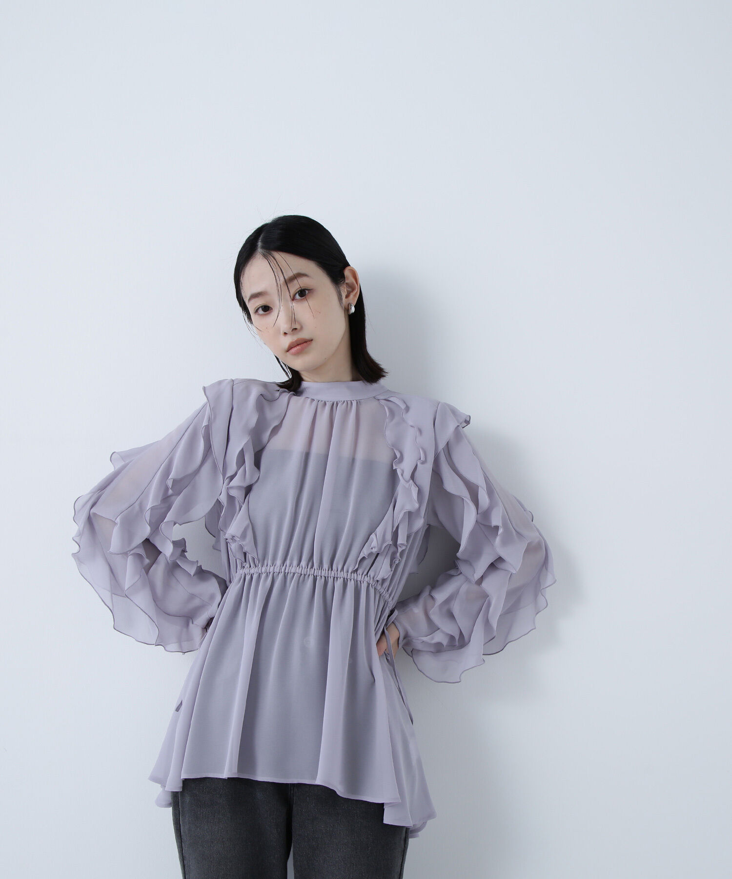  「ラッフルスリーブチュニックブラウス」|シャツ・ブラウス|