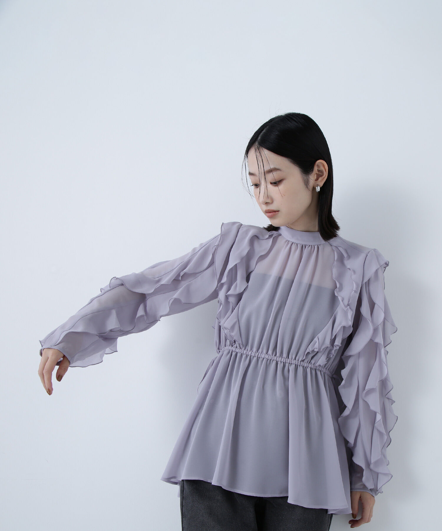  「ラッフルスリーブチュニックブラウス」|シャツ・ブラウス|
