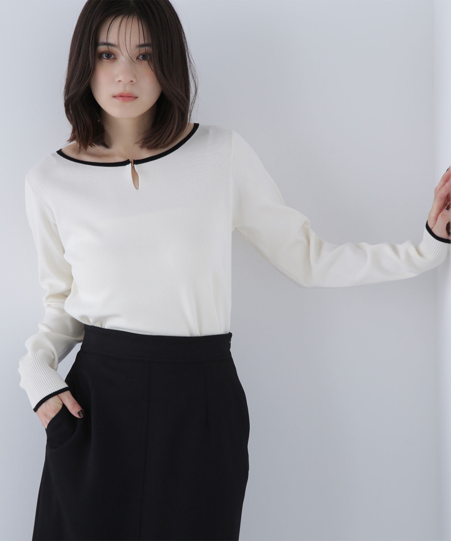  「メタルポイントバイカラーニット」|ニット・セーター|オフ&times;ブラッ  2