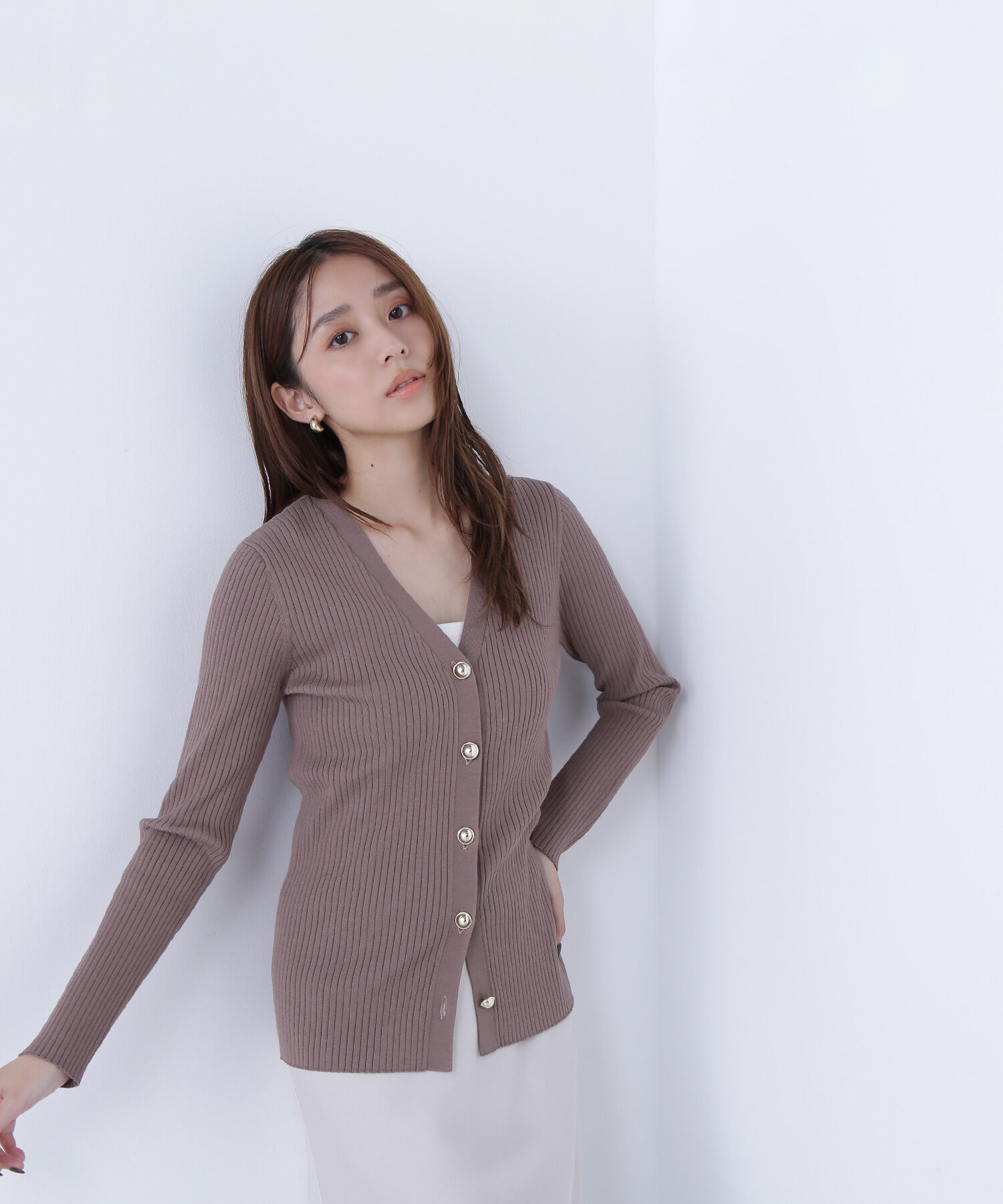  「ゴールドボタンリブカーディガン」|ニット・セーター|