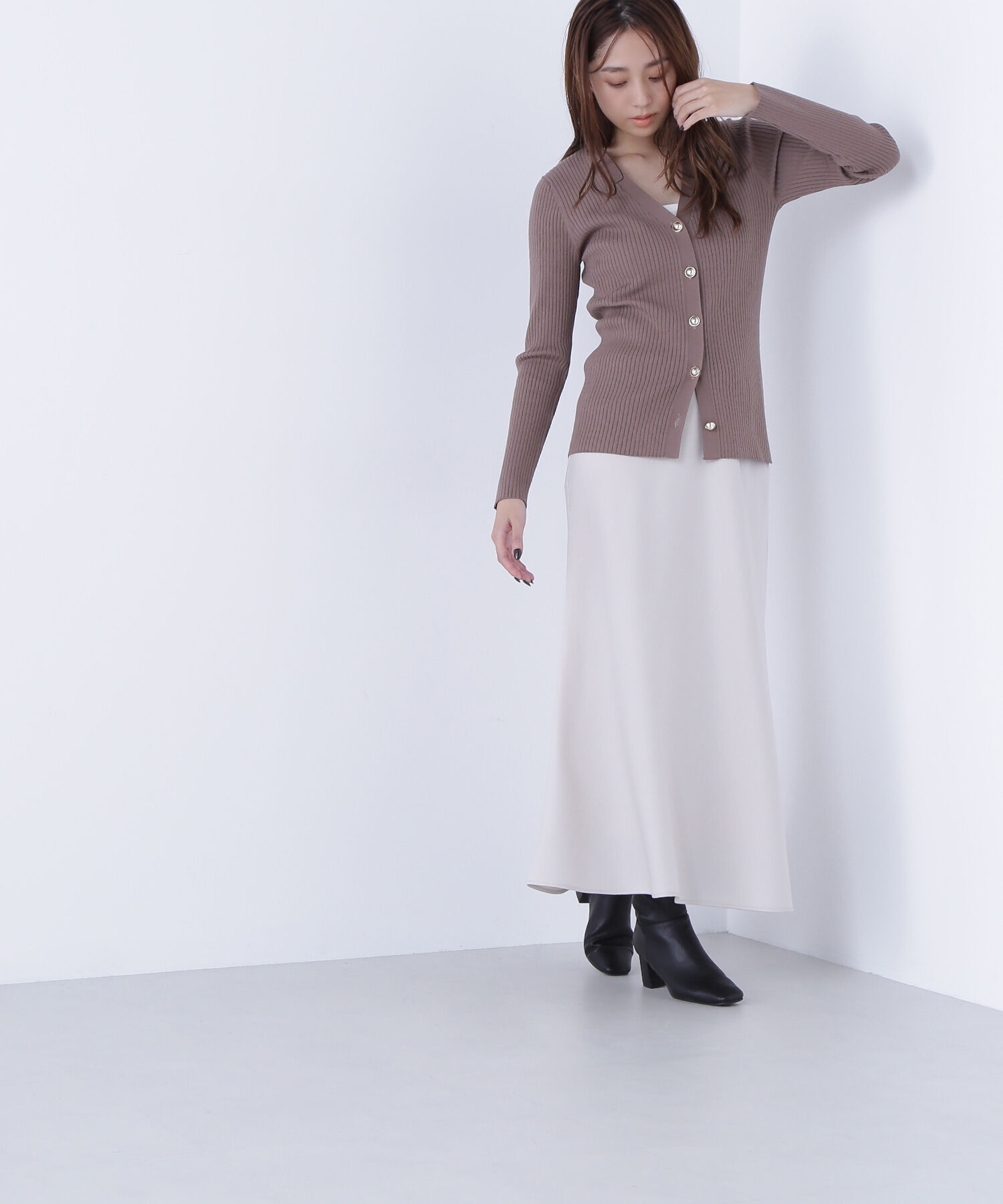  「ゴールドボタンリブカーディガン」|ニット・セーター|