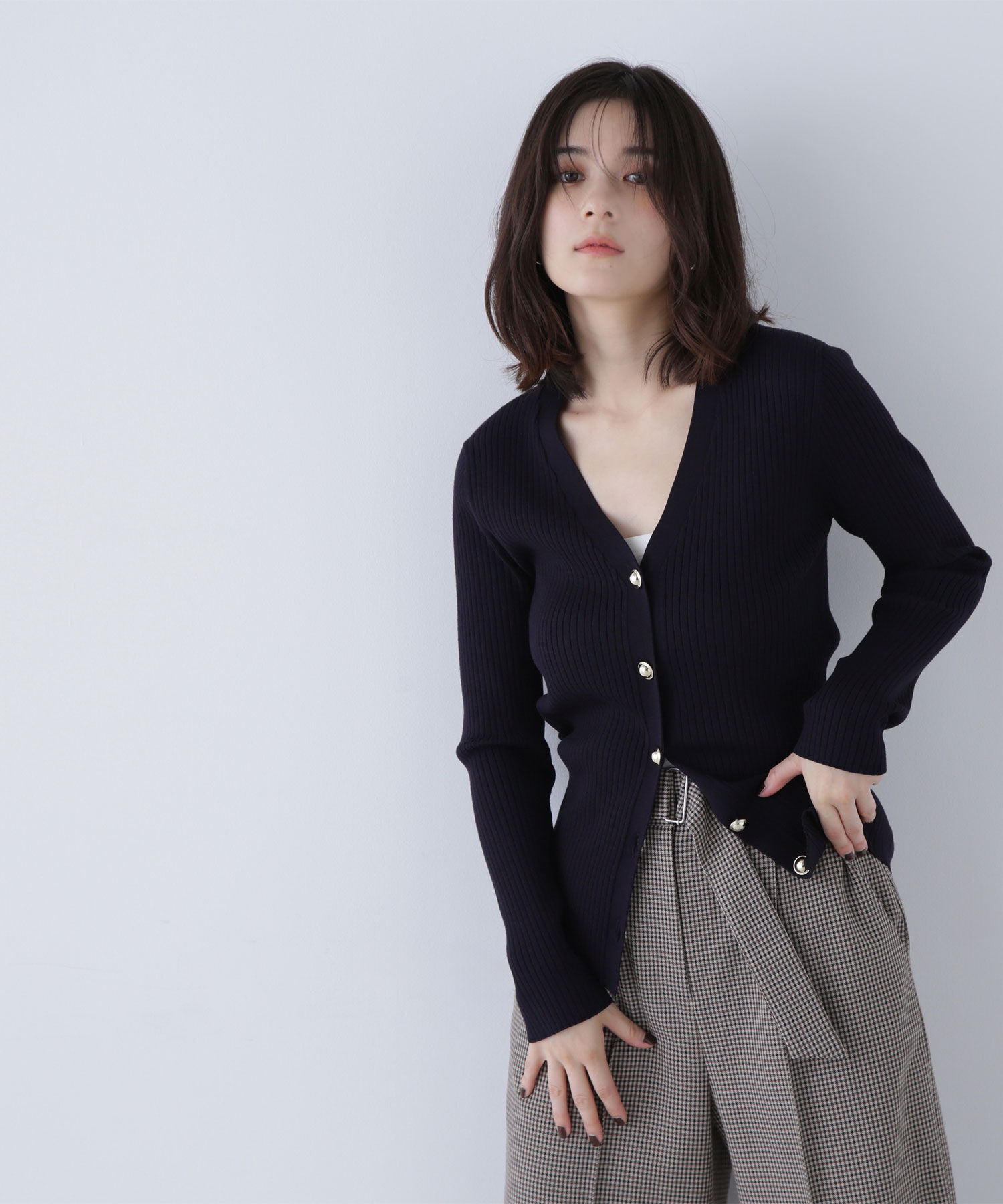  「ゴールドボタンリブカーディガン」|ニット・セーター|