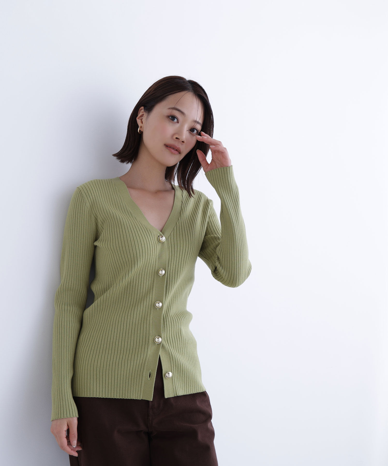  「ゴールドボタンリブカーディガン」|ニット・セーター|