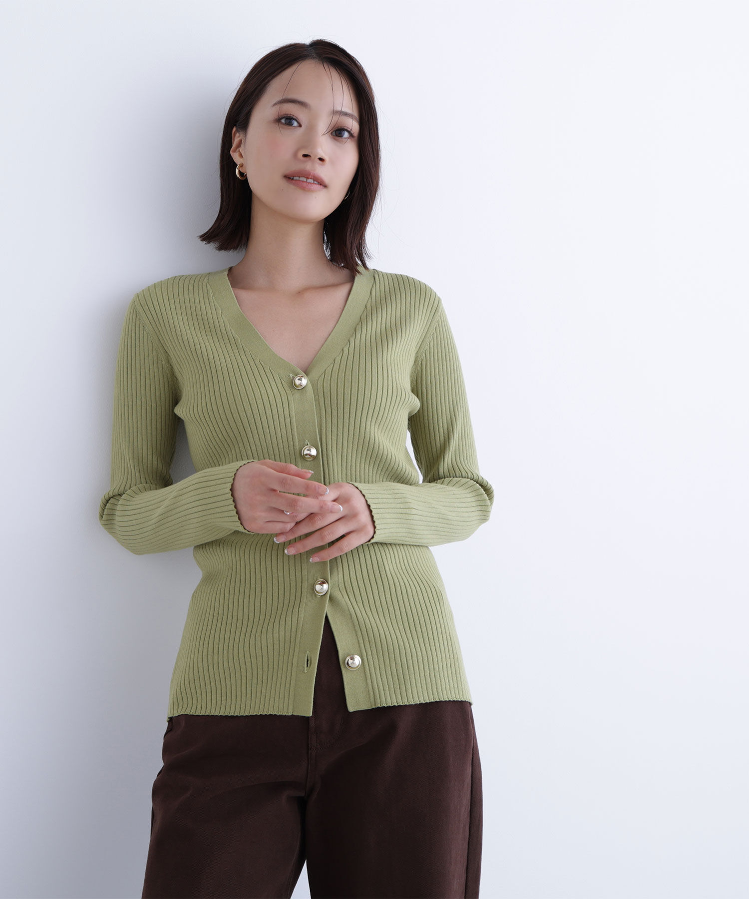  「ゴールドボタンリブカーディガン」|ニット・セーター|