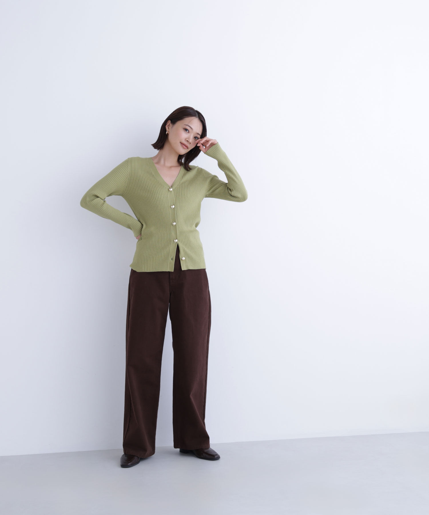  「ゴールドボタンリブカーディガン」|ニット・セーター|