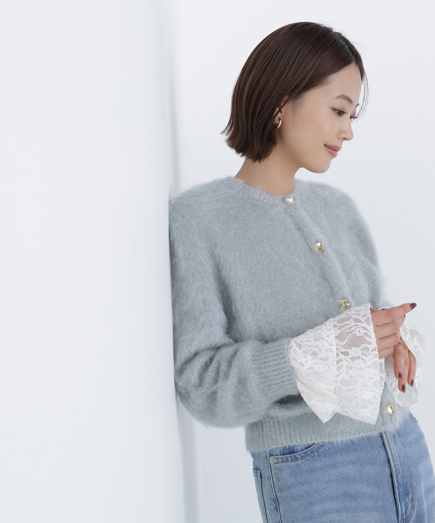  「起毛レースフレアカフストップス」|シャツ・ブラウス|