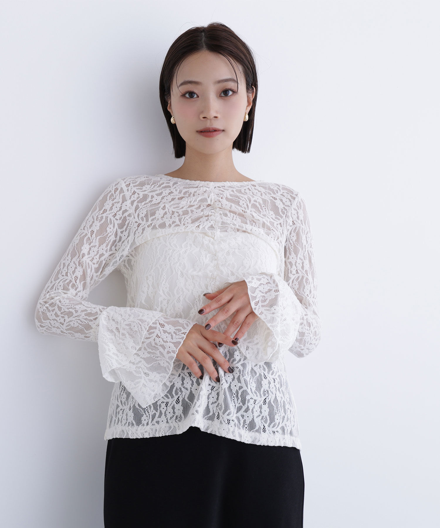 「起毛レースフレアカフストップス」|シャツ・ブラウス|