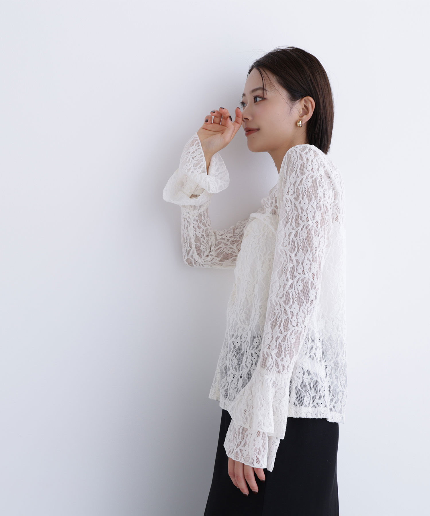  「起毛レースフレアカフストップス」|シャツ・ブラウス|