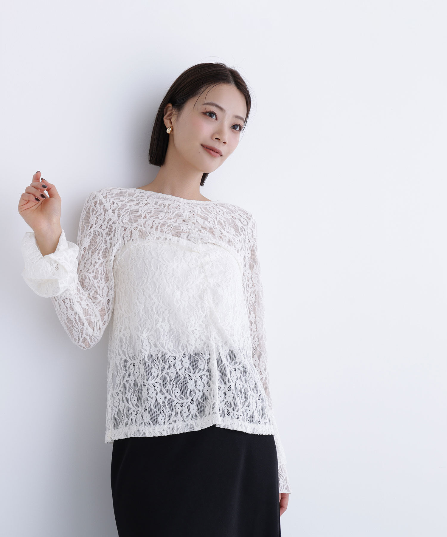  「起毛レースフレアカフストップス」|シャツ・ブラウス|