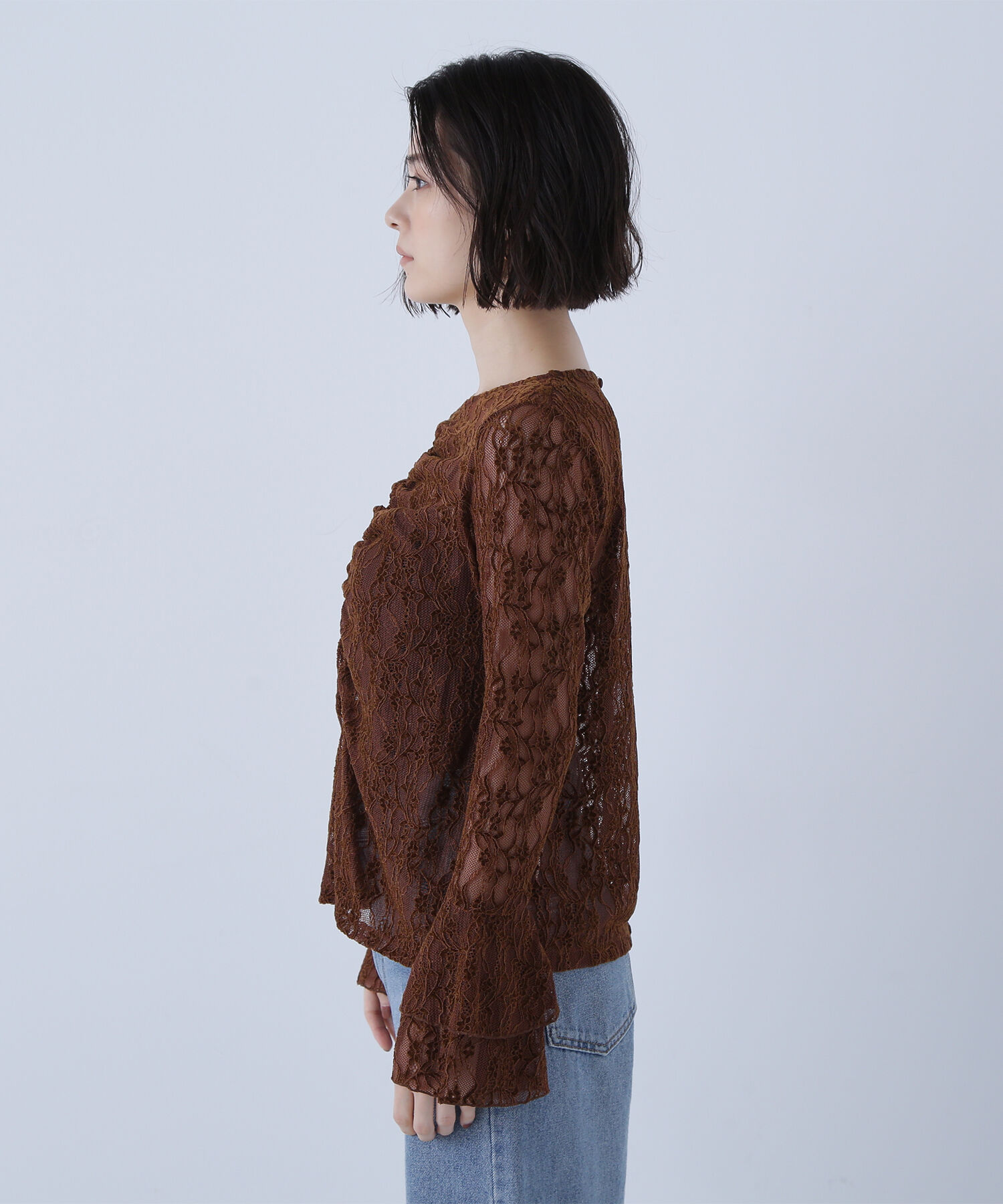  「起毛レースフレアカフストップス」|シャツ・ブラウス|