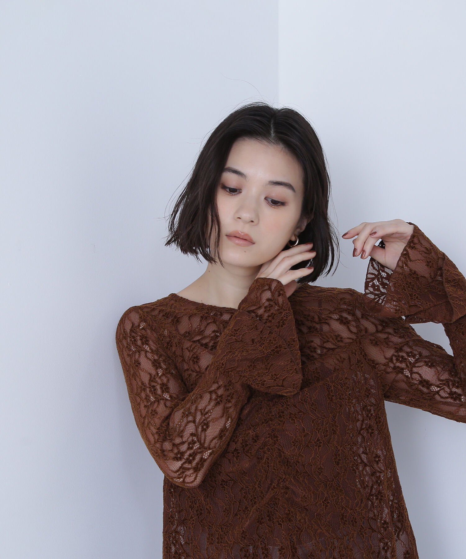  「起毛レースフレアカフストップス」|シャツ・ブラウス|