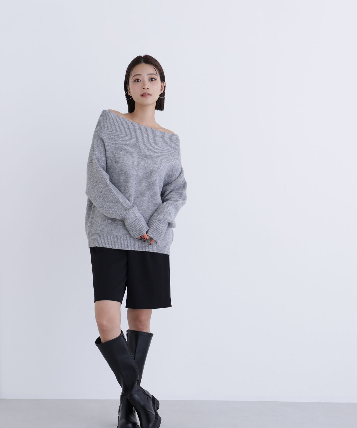  「オフショルボクシーラメニット」|ニット・セーター|